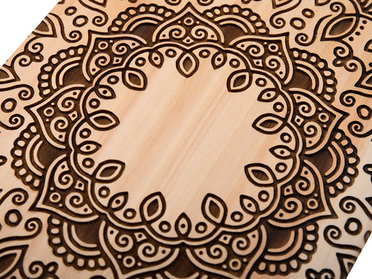 Elongated Mandala Art Board by fortyonehundred. Laser etched on to a macrocarpa art board, hand crafted in New Zealand.