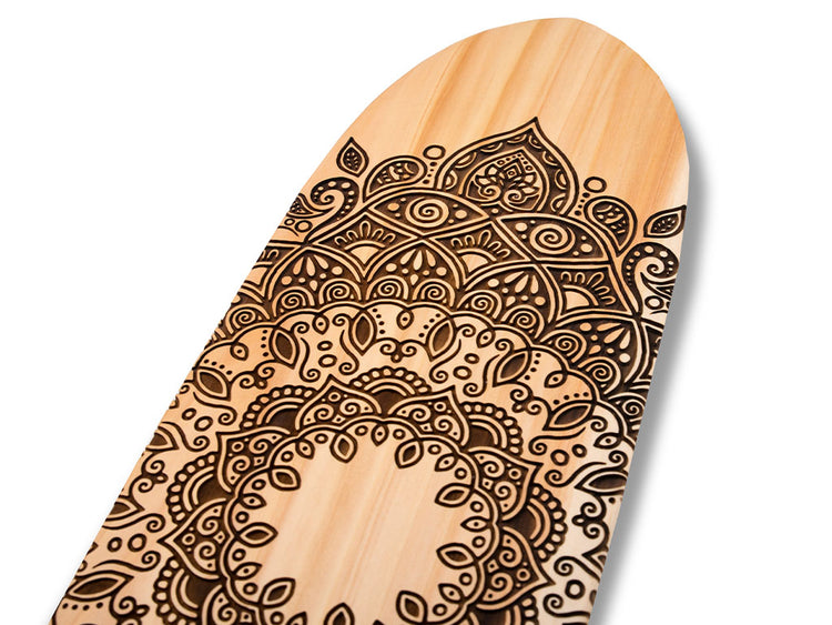 Elongated Mandala Art Board by fortyonehundred. Laser etched on to a macrocarpa art board, hand crafted in New Zealand.