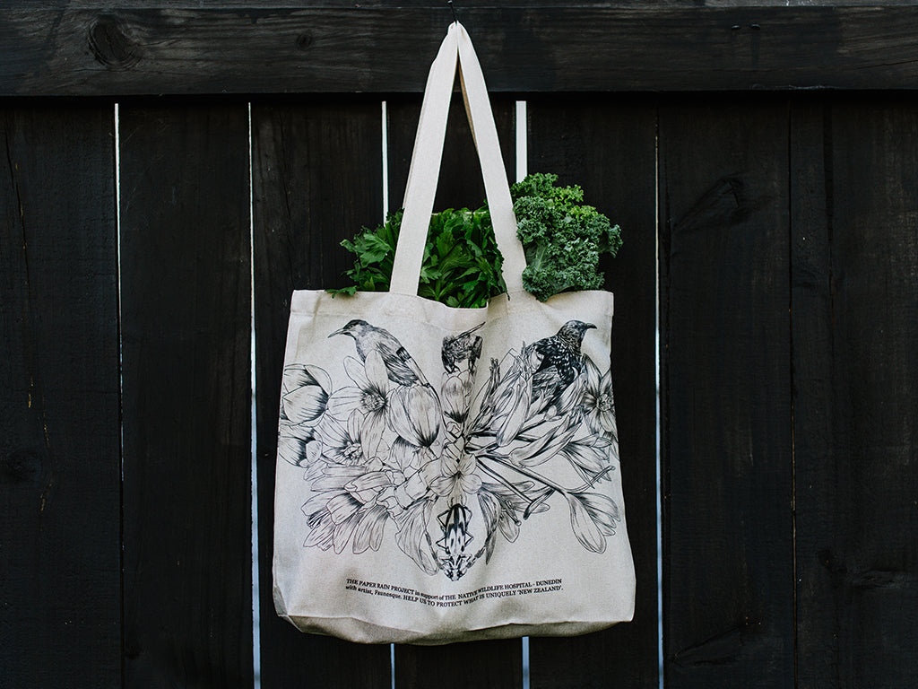 Flora - Hemp Tote Bag with Design by Faunesque