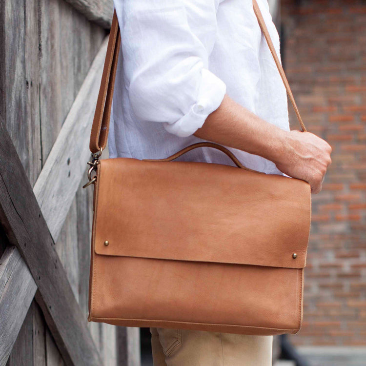 Forrest Tan Leather Mens Minimal Satchel by Duffle&Co