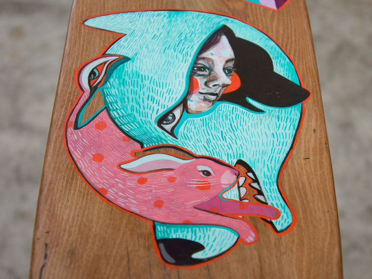 'Chasing Dreams' handpainted by Mica Still on a recycled rimu board handcrafted by The Paper Rain Project. 