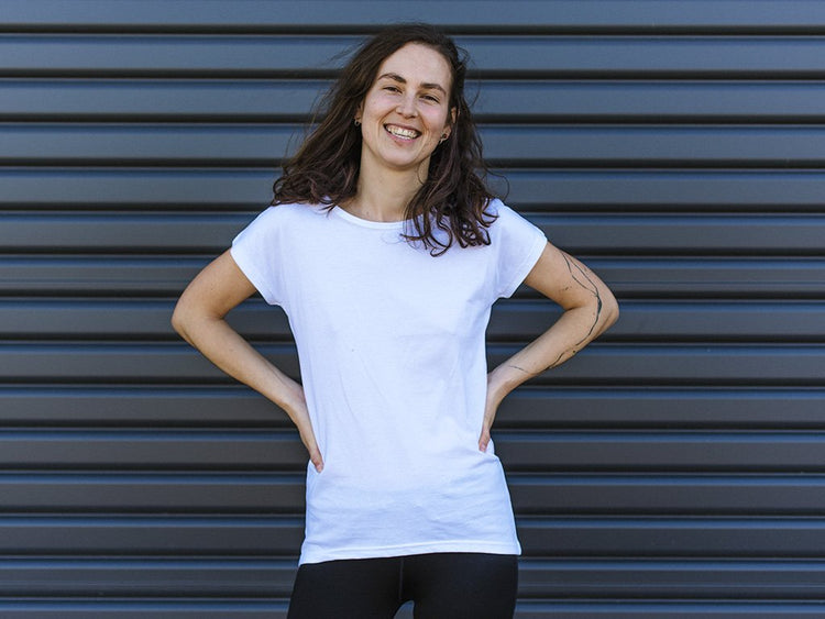 Front of Women's Plain Tailor T-shirt in White. A simple, fair-trade, organic cotton t-shirt