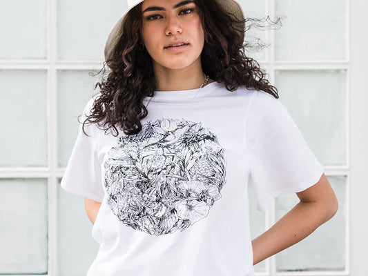 Sustainable organic cotton women's t-shirt in collaboration with New Zealand's ReCreate Clothing